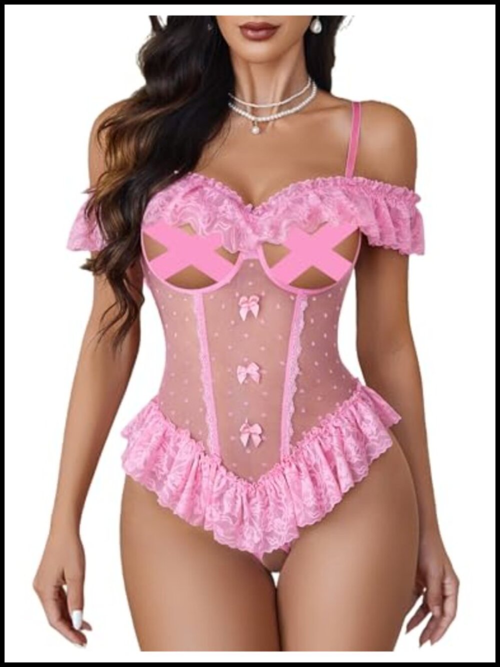 Lace Ruffle Babydoll Bodysuit Off Shoulder Chemise Lingerie